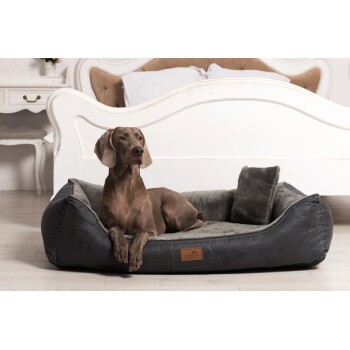 FLOYD - Ultraweiches orthopädisches Hundebett High-Tech-Velours und Plüsch VISCO schwarz/ graphit 80 cm, 22 cm, 60 cm