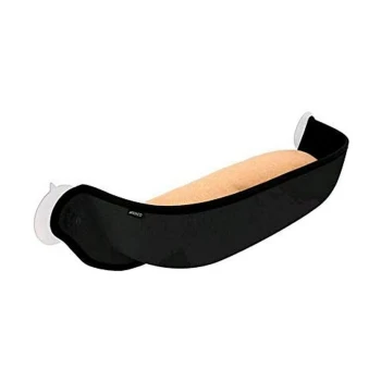 Schwarze Haustier-Hängematte mit einem weichen, hellbraunen Kissen, entworfen für Komfort und Unterstützung, geeignet für kleine Tiere.