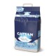 20L Catsan Hygiene Plus Katzenstreu-Beutel mit einer schlafenden weißen Katze und Text über seine nicht klumpenden, natürlichen Eigenschaften.