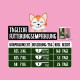 Rosa Grafik: 'TÄGLICHE FÜTTERUNGSEMPFEHLUNG' Tabelle für Katzen: ≤3kg 1(0,75g) 160 Tage; ≤7kg 2(1,5g) 53 Tage; >7kg 4(3g) 26 Tage.