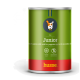 Grüne Dose Husse Junior Welpenpastete mit Kalbfleisch, gekennzeichnet für Welpen bis zu 12 Monaten, mit Immunitätsunterstützung und ohne künstliche Aromen.