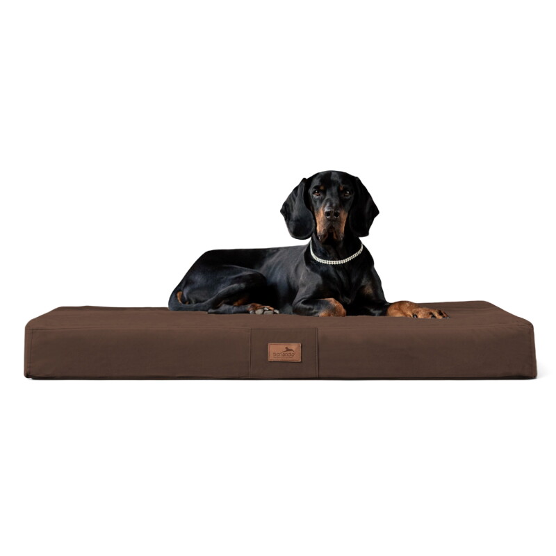 Tierlando FLOKI ORTHO PLUS - Orthopädische Hundematte aus Plüsch & High-Tech-Velours braun 80 cm, 13 cm, 60 cm