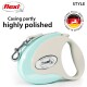 A light blue and cream flexi retractable dog leash with a polished casing, featuring the logo "flexi" and text "Made in Germany Since 1973."