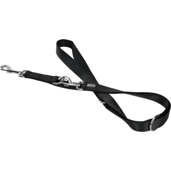 Schwarze Hundeleine mit Metallclips und gepolstertem Griff, entworfen für Komfort und Langlebigkeit.