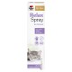 Relax Spray für Katzen von Doppelherz, 90 ml, entworfen für das Wohlbefinden von Katzen, mit einer schlafenden Katze und Symbolen für Stressabbau.