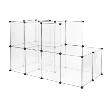 Freigehege mit 2 Etagen Durchsichtiger mehrstöckiger Haustierkäfig mit einer Treppe, ausgestattet mit transparenten Paneelen und schwarzen Verbindern. Ideal für kleine Tiere.