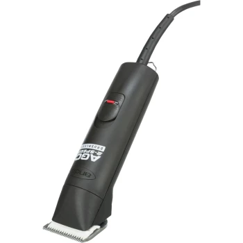 Schwarze Haustierpflege-Schermaschine mit rotem Einschaltknopf und weißer Klinge, mit dem Andis-Logo und dem Text 'AGC 2 Speed'.