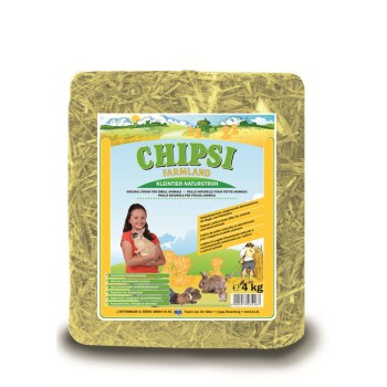 CHIПSI Farmland Naturstroh für Kleintiere, 4 kg Packung mit Mädchen, das ein Kaninchen hält, und Tierfotos.