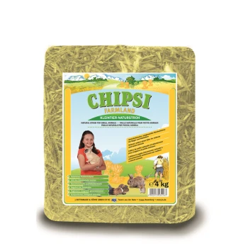 CHIПSI Farmland Naturstroh für Kleintiere, 4 kg Packung mit Mädchen, das ein Kaninchen hält, und Tierfotos.