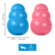 Zwei kleine KONG-Hundespielzeuge (blau und pink) mit eingeprägtem "KONG", gezeigt mit Maßen und Größenangabe 'S ≤ 20 lb ≤ 9 kg'.
