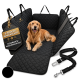 Golden Retriever auf schwarzer, gesteppter Autositzauflage mit Leine; Etikett: '5-SCHICHT-RUNDUMSCHUTZ, CLEANLOCK-REISSVERSCHLUSS'.