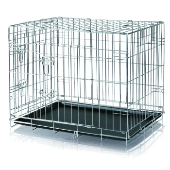 Metall-Hundekäfig mit einer abnehmbaren Kunststoffschale, mit einem Drahtrahmen und sicheren Riegeln, ideal für das Training und die Sicherheit von Haustieren.