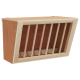 Holz-Haustierfutterspender mit lamellenartigem Design, das eine natürliche Holzoberfläche und eine geneigte Oberseite für einfachen Zugang bietet.