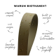 Beige Biothane-Hundehalsband mit Wassertropfen, das Vorteile zeigt: wasserdicht, vegan, leicht zu reinigen, langlebig, kein Scheuern, hohe Zugfestigkeit.