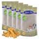 Fünf Säcke Lyra Pet Natural Power Hundeleckerlis, mit einem Haufen Kaustreifen davor.