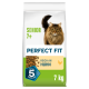 Perfect Fit Senior-Katzenfutterbeutel (7+) mit brauner langhaariger Katze; sichtbarer Text: PERFECT FIT, REICH AN HUHN, 7 kg.