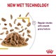 Image features pet food showcasing "New Wet Technology" with chunks and gravy texture, emphasizing regular chunks with smooth gravy.