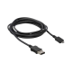 Schwarzes USB-Kabel mit Standard-USB-A-Anschluss an einem Ende und Mikro-USB-Anschluss am anderen, auf einem weißen Hintergrund aufgewickelt.