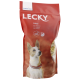 Sac rouge de friandises pour chiens LECKY étiqueté "Babys" avec des images de mini os, présentant un corgi regardant vers le haut, et du texte en allemand.