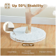 Katzenbaum-Basis mit einer dicken weißen Plattform (49cm/19", 4cm/1.6") und einem mit Sisal umwickelten Holzpfosten. Hebt "Bis zu 50% Stabilität" hervor.