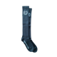 Schwarze knielange Socken mit einem weißen "U"-Logo auf der Vorderseite und dem Text "Hufeisenliebe" an der Seite.