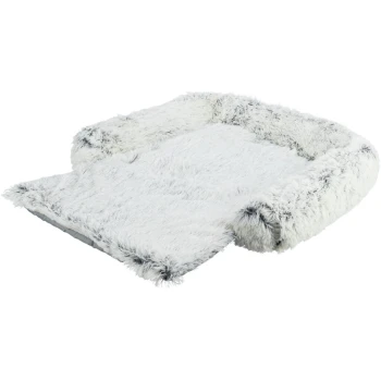 Gemütliches weißes Haustierbett mit flauschigen Kanten, perfekt für kleine Hunde oder Katzen, mit einer weichen, plüschigen Oberfläche für Komfort.