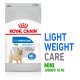 Sac de nourriture pour chiens Royal Canin Light Weight Care, présentant une illustration de petit chien, prétend aider à limiter la prise de poids pour les chiens jusqu'à 10 kg.