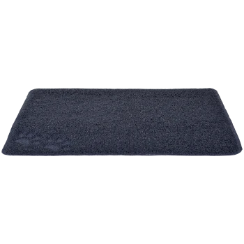 Dark blue pet mat with a textured surface, featuring subtle paw print impressions.
