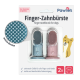 Pawlie's Fingerzahnbürsten-Pack (Fingerzahnbürste für Hunde) mit zwei Silikon-Fingerbürsten (blau, rosa) und 2× Etikett.