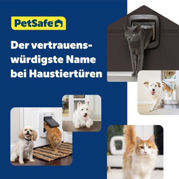 Braune Katzenklappe mit abgemessenen Dimensionen: 22 cm Breite, 23,9 cm Höhe, 14,6 cm Öffnungsbreite, 13,5 cm Öffnungshöhe; Text 'Katzen bis 7 kg.'