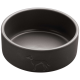 Eine elegante schwarze Hundenapf mit einer subtilen, geprägten Silhouette eines Hundes an der Seite, mit einem glatten Inneren.