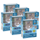 Sechs Boxen Bozita Fresh Menu Katzenfutter mit Atlantischem Makrele, mit einer getigerten Katze und Text über 89% tierische Zutaten.