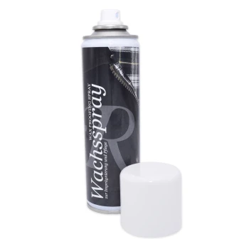 Sprühdose mit Wachsspray ohne weißen Deckel, beschriftet mit „Wachsspray“ zur Imprägnierung und Pflege.