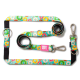 Buntes Hundeleinen- und Halsbandset mit Donut-Muster, Metallverschlüssen und „Max & Molly“ sowie „Urban Pets“-Etiketten.
