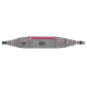 Graue Haustier-Hüfttasche mit pinken Reißverschlüssen und Logo, mit mehreren Taschen und Clips für Bequemlichkeit während der Spaziergänge.