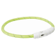 Un collier pour animaux de compagnie vert vif avec un design texturé et un fermoir blanc, comportant un port USB pour la recharge.