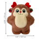 Plüsch-braunes Rentier-Tierspielzeug mit grünen Augen, roten herzförmigen Geweihen, 17 cm hoch und 14 cm breit.