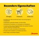 Gelbes Panel 'Besondere Eigenschaften' mit Symbolen 'Anti-Aging', 'Proteinarm', 'Starkes Herz' und Josera-Logo