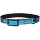 Blau-schwarzes verstellbares Haustierhalsband mit gesprenkeltem Design und „KERBL pet“-Logomarke.