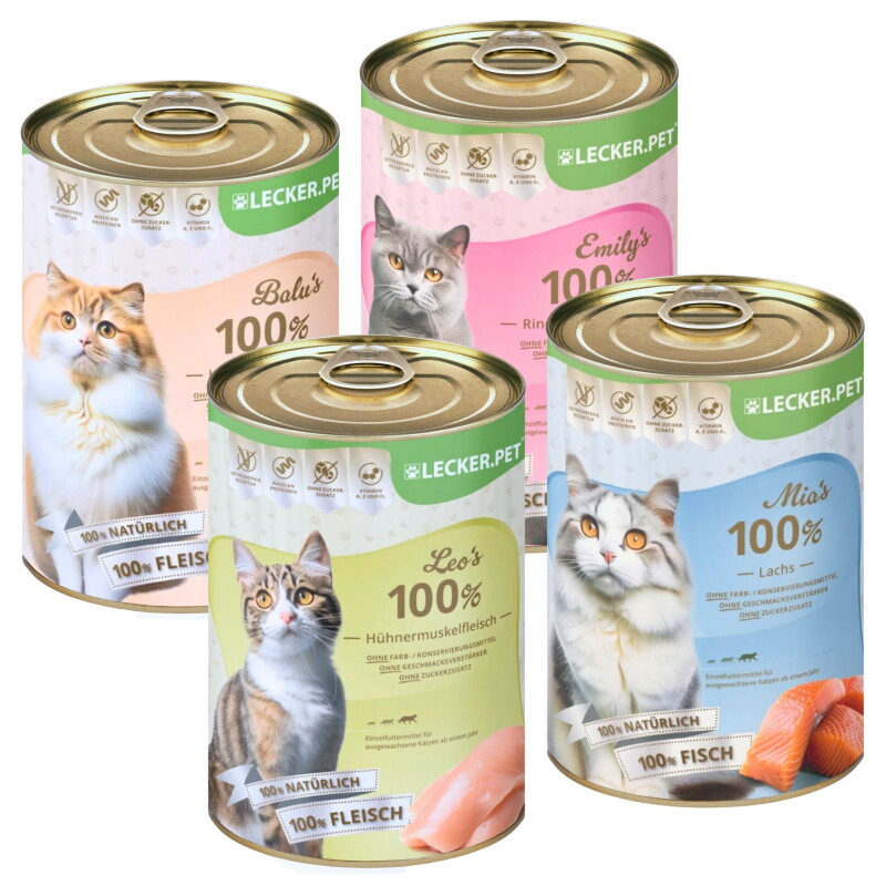 Lyra Pet Lecker.Pet Balu’s, Emily's, Leo's & Mia's 100 % Fisch & Fleisch Katzenfutter Nassfutter Mix
