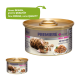 Dosen mit Katzenfutter, die eine verspielte getigerte Katze zeigen, beschriftet mit "PREMIERE I meine Katze ROYAL RAGOUT mit Rind & Huhn," mit einem Hinweis auf eine Designänderung.
