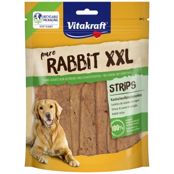 Vitakraft Pure Rabbit XXL Strips Hundesnacks, ohne Getreide, ohne Zusatzstoffe, 100 % mageres Kaninchenfleisch, recycelbare Verpackung.