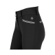 Schwarze Haustierpflegehose mit hohem Bund, mit weißen Streifen und einem Logo auf der Gesäßtasche.