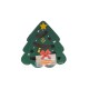 Beeztees Christmas tree-shaped cat scratcher with ornaments and a red bow, labeled "Cat scratch fun."