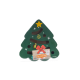 Beeztees Christmas tree-shaped cat scratcher with ornaments and a red bow, labeled "Cat scratch fun."
