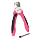 Pink-schwarze Bugalugs Krallenschere für Haustiere mit Metallnagelfeile auf weißem Hintergrund.