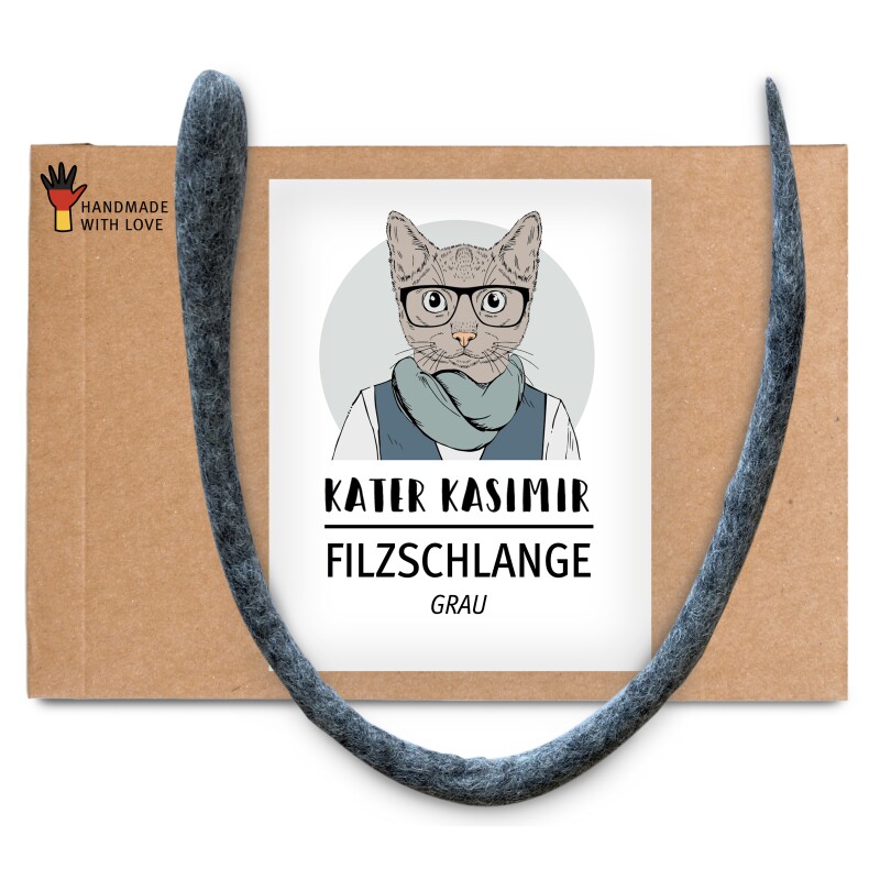 Kater Kasimir XL Filzschlange (handgerollt, ca. 50cm) aus echtem Wollfilz in GRAU
