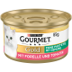 Purina Gourmet Gold Katzenfutterdose, 85 g, mit Forelle und Tomaten, feines Pastetchen mit Gemüse, weißes Katzenbild auf dem Etikett.