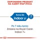Opakowanie karmy dla zwierząt Royal Canin Home Life Indoor 27, z tekstem o przejściu na Indoor 7+ po 7 roku życia.