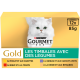 Boîte de nourriture pour chats Purina Gourmet Gold présentant un chat blanc à poil long, «Les Timbales avec des légumes», 12×85 g
